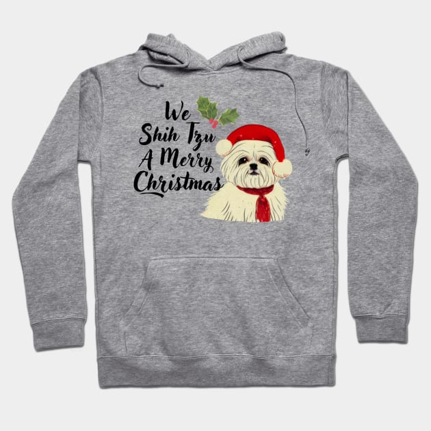 Funny Shih Tzu A Merry Christmas Crusty White Dog Malshi Puppy Hoodie by Mochabonk